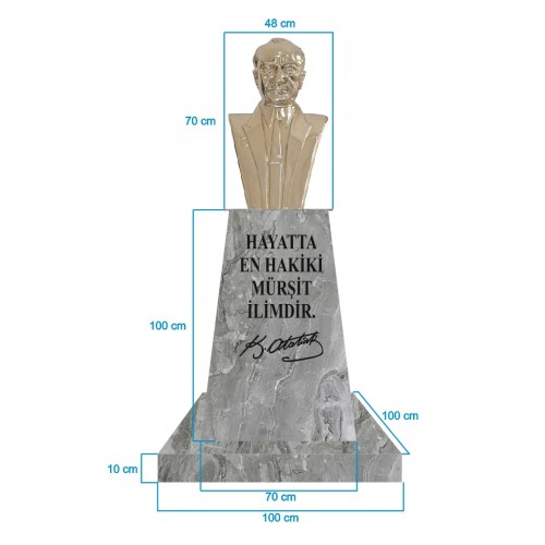 Atatürk Büstü (70cm Pirinç)+ Kaide (100cm)+ Alt Tabla (100x100cm) Mermer Desenli Gri